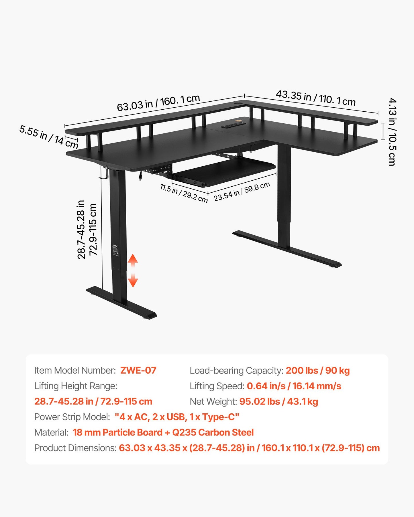 L Shaped Desk, Electric Adjustable Height Corner Gaming Desk with Keyboard Tray and Dual Hooks, Heavy Duty L-Shaped Computer Table with Light Strip for Home Office, Easy to Assemble, Black