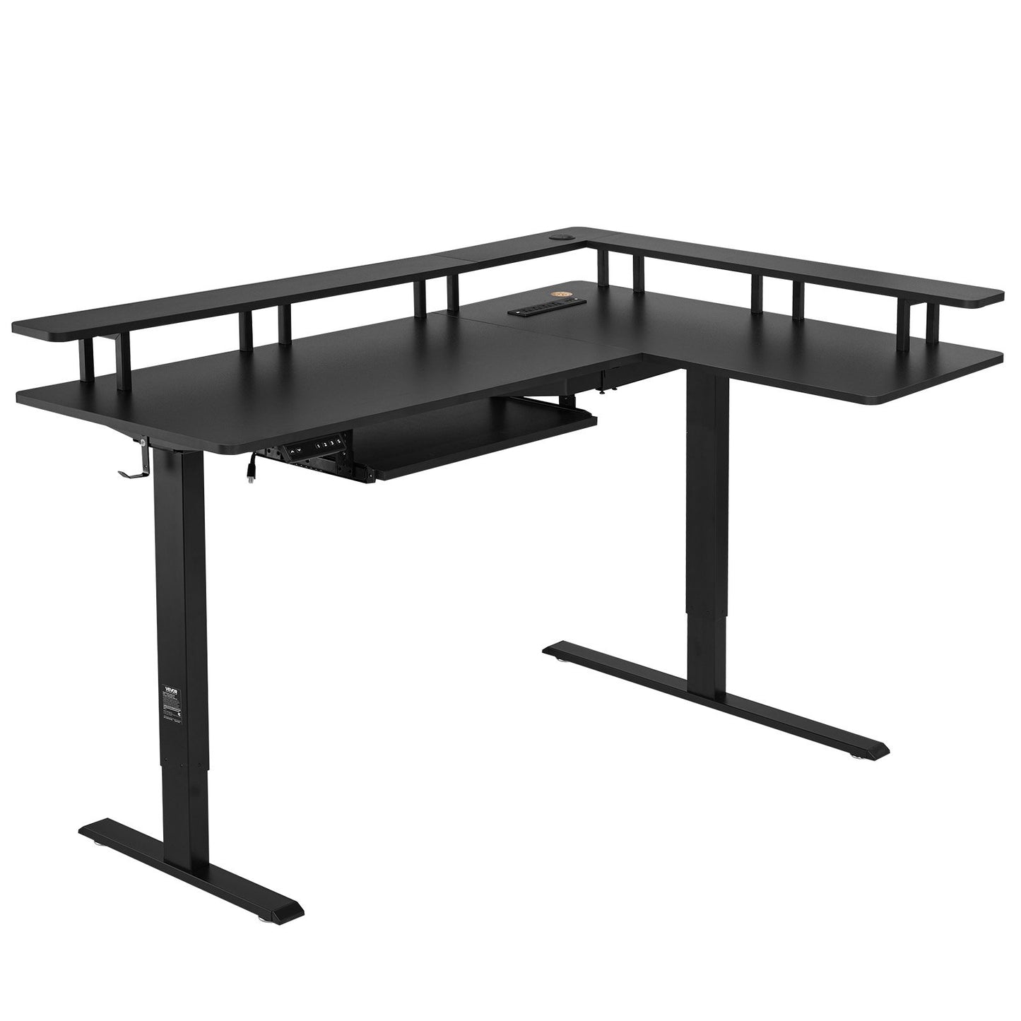 L Shaped Desk, Electric Adjustable Height Corner Gaming Desk with Keyboard Tray and Dual Hooks, Heavy Duty L-Shaped Computer Table with Light Strip for Home Office, Easy to Assemble, Black