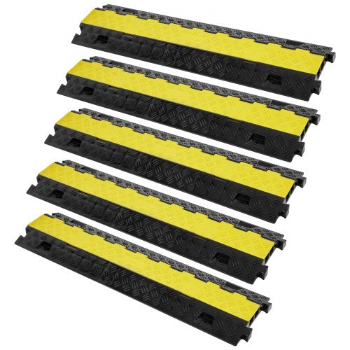 5 PCs Cable Protector Ramp, 2 Channel, 22000 lbs/axle Capacity Heavy Duty TPU Wire Cover Ramp Hose Protector Ramp Driveway, Traffic Speed Bump with TPR Flip-Open Top Cover, for Indoor & Outdoor