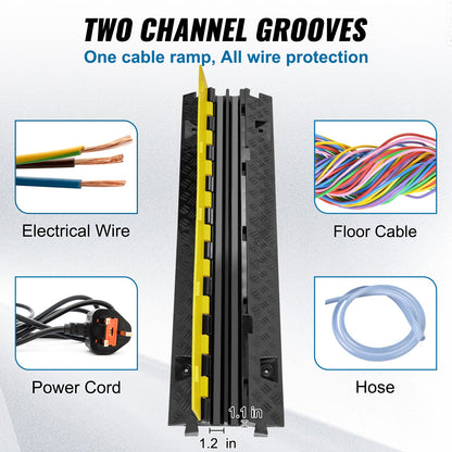5 PCs Cable Protector Ramp, 2 Channel, 22000 lbs/axle Capacity Heavy Duty TPU Wire Cover Ramp Hose Protector Ramp Driveway, Traffic Speed Bump with TPR Flip-Open Top Cover, for Indoor & Outdoor