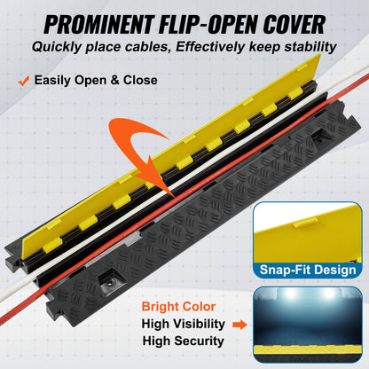 5 PCs Cable Protector Ramp, 2 Channel, 22000 lbs/axle Capacity Heavy Duty TPU Wire Cover Ramp Hose Protector Ramp Driveway, Traffic Speed Bump with TPR Flip-Open Top Cover, for Indoor & Outdoor