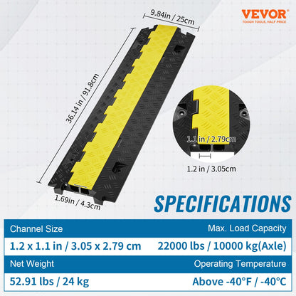 5 PCs Cable Protector Ramp, 2 Channel, 22000 lbs/axle Capacity Heavy Duty TPU Wire Cover Ramp Hose Protector Ramp Driveway, Traffic Speed Bump with TPR Flip-Open Top Cover, for Indoor & Outdoor
