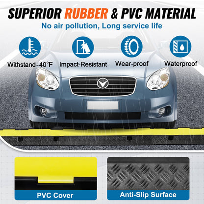 5-Piece Rubber Cable Guard, Dual Channel, 12000 lbs per Axle Load Capacity, Durable Hose & Wire Protection Ramp for Driveways, with Easy Access Top & 50 ft Caution Tape for Both Indoor & Outd