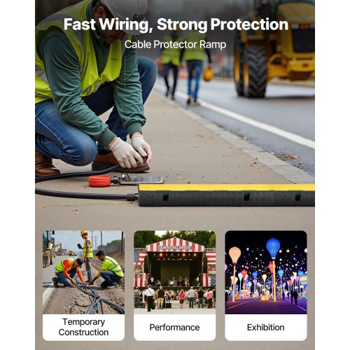 Kabelskyddsramp, 9 979 kg/axelkapacitet, 1 kanals kraftig gummisnöre, slangskydd, 70 x 50 mm kanal, trafikhinder med öppningsbart toppskydd, för inomhusbruk och utomhusbruk, 1-pack |  EU