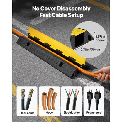 Kabelskyddsramp, 9 979 kg/axelkapacitet, 1 kanals kraftig gummisnöre, slangskydd, 70 x 50 mm kanal, trafikhinder med öppningsbart toppskydd, för inomhusbruk och utomhusbruk, 1-pack |  EU
