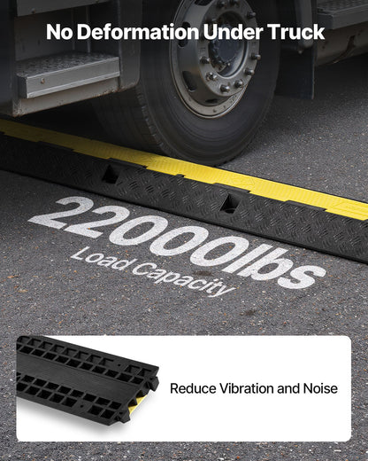 Cable Protector Ramp, 22,000 lbs/axle Capacity, 1 Channel Heavy Duty Rubber Cord Hose Wire Cover, 2.76 x 1.97 in Channel, Traffic Speed Bump with Flip-Open Top Cover, for Indoor Outdoor, 1 Pack