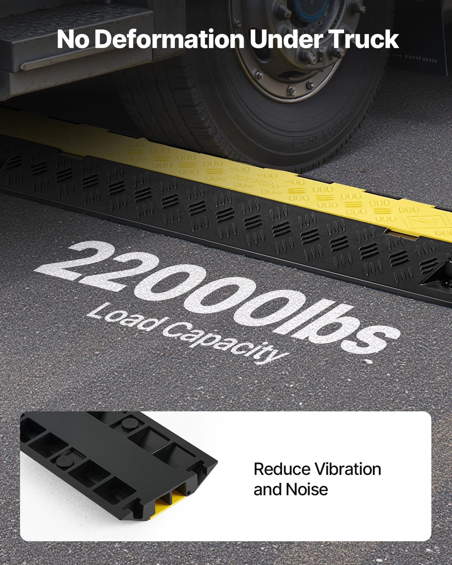 Cable Protector Ramp, 22,000 lbs/axle Capacity, 2 Channel Heavy Duty TPU Cord Hose Wire Cover, 1.2 x 1.1 in Channel, Traffic Speed Bump with Flip-Open Top Cover, for Indoor Outdoor Use, 3 Pack
