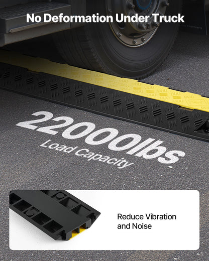 Cable Protector Ramp, 22,000 lbs/axle Capacity, 2 Channel Heavy Duty TPU Cord Hose Wire Cover, 1.2 x 1.1 in Channel, Traffic Speed Bump with Flip-Open Top Cover, for Indoor Outdoor Use, 3 Pack