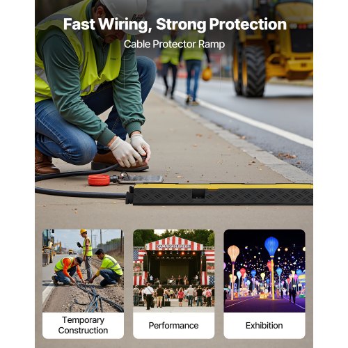Kabelskyddsramp, 9 979 kg/axelkapacitet, 2-kanals kraftig gummisnöre, slangskydd, 32 x 31 mm kanal, hastighetshinder med öppningsbart toppskydd, för inomhusbruk och utomhusbruk, 1-pack |  EU