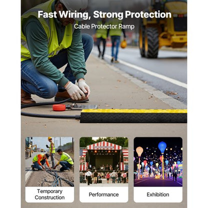 Kabelskyddsramp, 9 979 kg/axelkapacitet, 2-kanals kraftigt gummisnöre, slangskydd för slang, 100 x 75 mm kanal, farthinder med öppningsbart toppskydd, för inomhusbruk och utomhusbruk, 1-pack |  EU