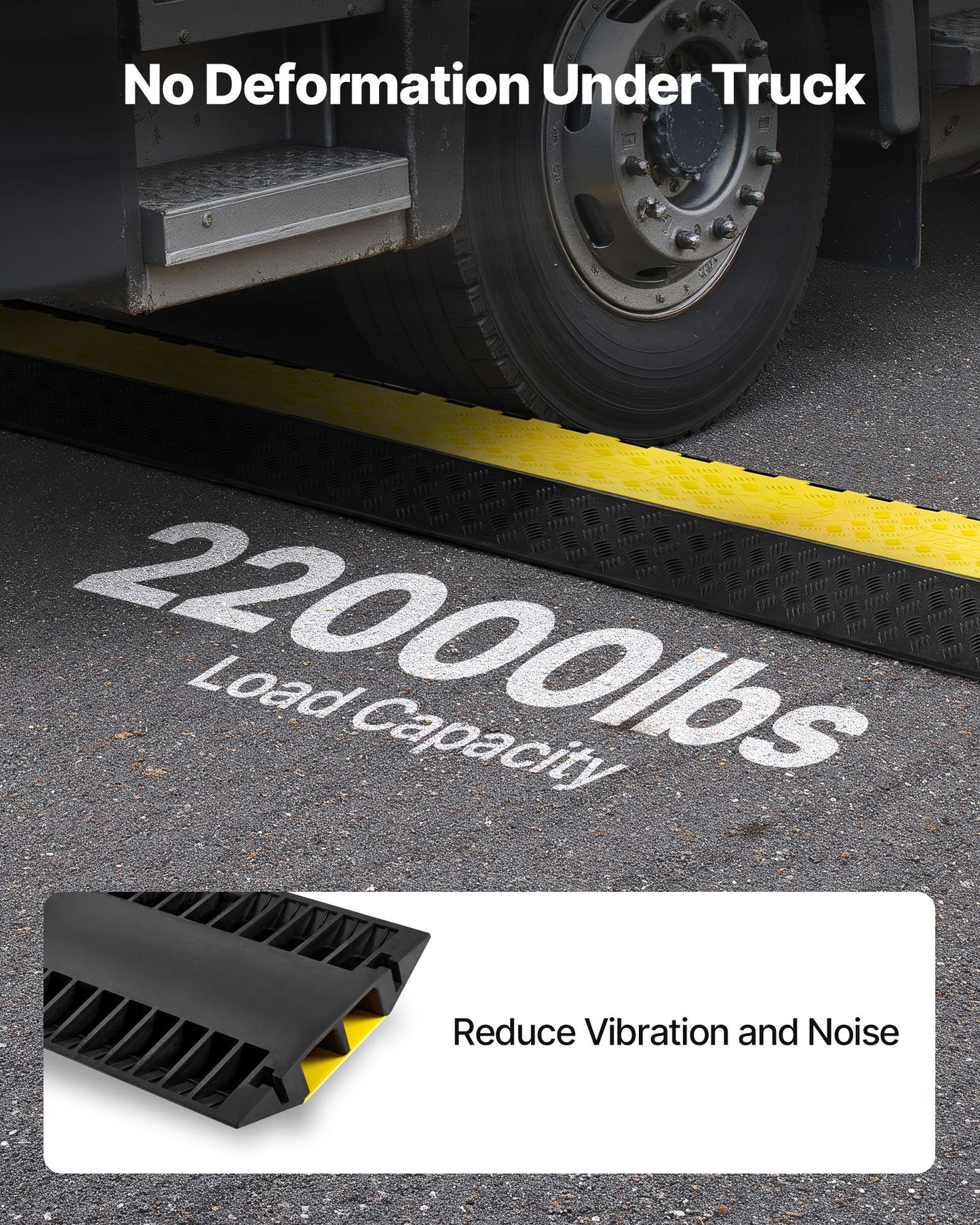 Cable Protector Ramp, 22,000 lbs/axle Capacity, 2 Channel Heavy Duty Rubber Cord Hose Wire Cover, 4 x 3 in Channel, Traffic Speed Bump with Flip-Open Top Cover, for Indoor Outdoor Use, 1 Pack
