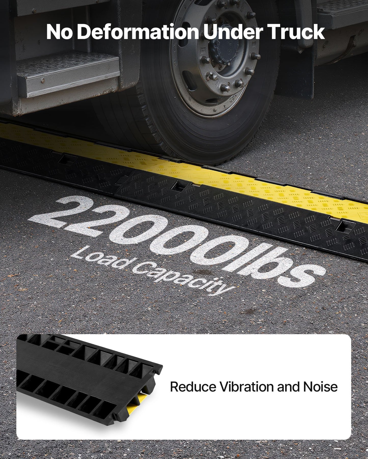 Cable Protector Ramp, 22,000 lbs/axle Capacity, 2 Channel Heavy Duty Rubber Cord Hose Wire Cover, 2.2 x 2 in Channel, Traffic Speed Bump with Flip-Open Top Cover, for Indoor Outdoor, 1 Pack