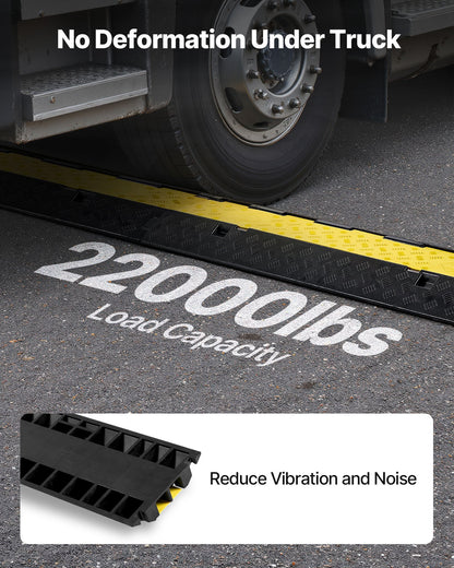 Cable Protector Ramp, 22,000 lbs/axle Capacity, 2 Channel Heavy Duty Rubber Cord Hose Wire Cover, 2.2 x 2 in Channel, Traffic Speed Bump with Flip-Open Top Cover, for Indoor Outdoor, 1 Pack