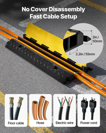 Cable Protector Ramp, 22,000 lbs/axle Capacity, 2 Channel Heavy Duty Rubber Cord Hose Wire Cover, 2.2 x 2 in Channel, Traffic Speed Bump with Flip-Open Top Cover, for Indoor Outdoor, 1 Pack