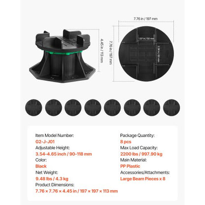 8 pcs adjustable deck supports pedestal deck foundation base 9.6-11.2 cm