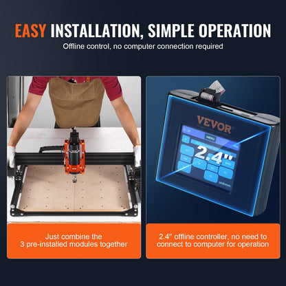 CNC Milling Machine, 400x400x60mm Work Area, 300W Engraving Machine, 3-Axis GRBL Control Wood Engraving Carving Milling Machine Kit 1200RPM with Offline Control for Wood, Acrylic, MDF, PVC, Plastic Foam