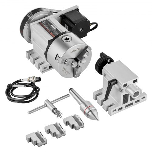 Dividing Head, K11-100mm 3-Jaw Chuck, CNC Router Milling Machine Rotational Axis 4th Axis A Axis Indexing Head, 2.6"/65 mm Center Height MT2 Tailstock 6:1 Gear Ratio, Universal for Engraving