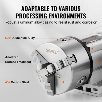 Dividing Head, K11-100mm 3-Jaw Chuck, CNC Router Milling Machine Rotational Axis 4th Axis A Axis Indexing Head, 2.6"/65 mm Center Height MT2 Tailstock 6:1 Gear Ratio, Universal for Engraving