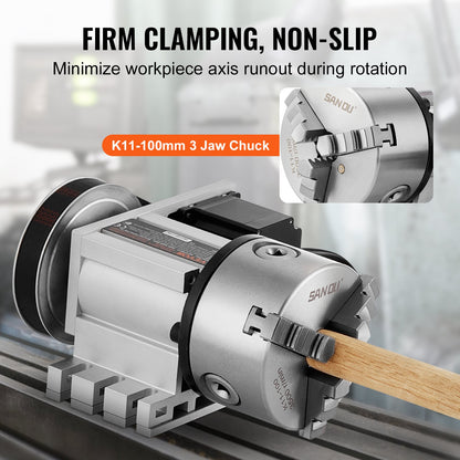 Dividing Head, K11-100mm 3-Jaw Chuck, CNC Router Milling Machine Rotational Axis 4th Axis A Axis Indexing Head, 2.6"/65 mm Center Height MT2 Tailstock 6:1 Gear Ratio, Universal for Engraving