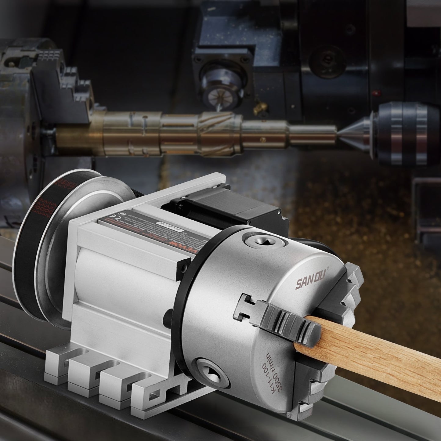 Dividing Head, K11-100mm 3-Jaw Chuck, CNC Router Milling Machine Rotational Axis 4th Axis A Axis Indexing Head, 2.6"/65 mm Center Height MT2 Tailstock 6:1 Gear Ratio, Universal for Engraving