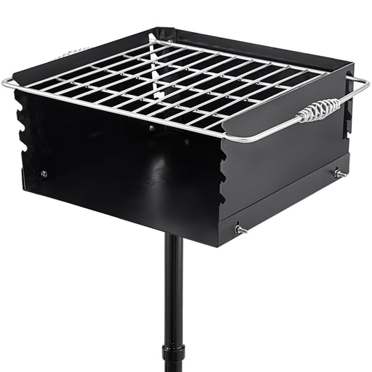 Utomhusgrill i parkstil 16 x 16 tum Parkstil kolgrill Kolstål Parkstil BBQ-grill Justerbar Parkkolgrill med rostfritt stål utomhusparkgrill, pelare i marken