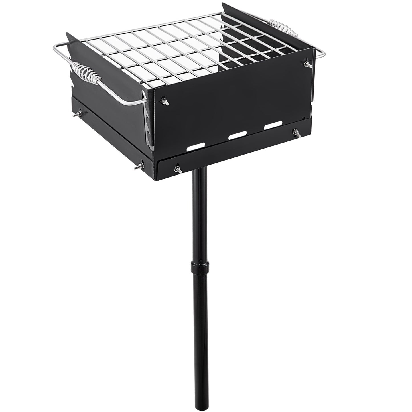 Utomhusgrill i parkstil 16 x 16 tum Parkstil kolgrill Kolstål Parkstil BBQ-grill Justerbar Parkkolgrill med rostfritt stål utomhusparkgrill, pelare i marken