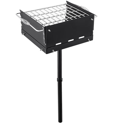 Utomhusgrill i parkstil 16 x 16 tum Parkstil kolgrill Kolstål Parkstil BBQ-grill Justerbar Parkkolgrill med rostfritt stål utomhusparkgrill, pelare i marken