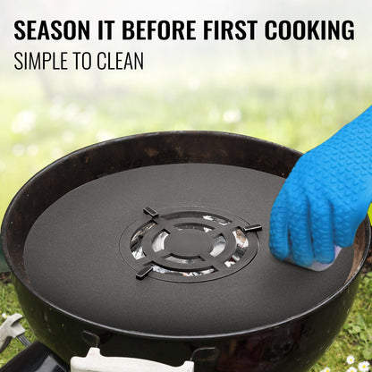 40" Replacement BBQ Grill Griddle Grate, Carbon Steel Griddle Grill with Center Grate, Easy Maintenance Grate Insert For 18 Inch Kettle BBQ, Griddle Grill Attachment for Round Grills, Burgers