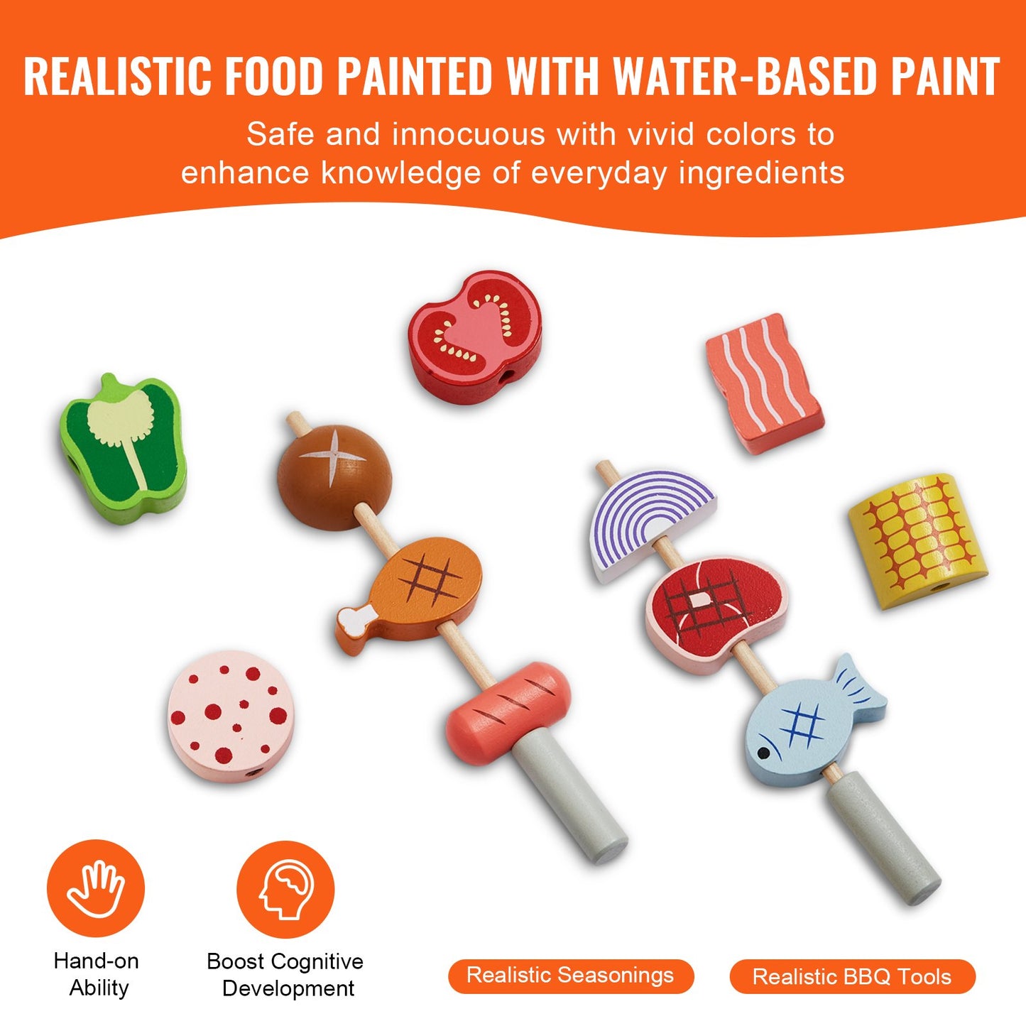 26 PCS Kinder BBQ Grill Spielset Holz Kochen Grill Spielzeug Set Pretend Sound