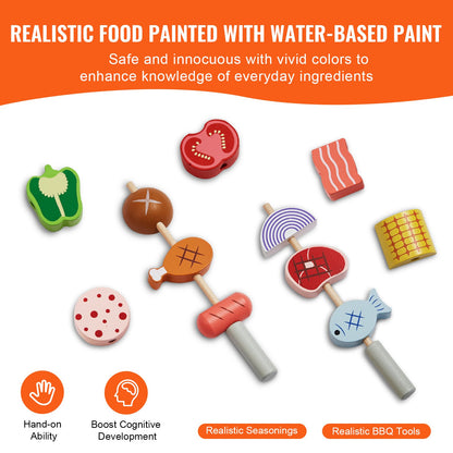 26 PCS Kinder BBQ Grill Spielset Holz Kochen Grill Spielzeug Set Pretend Sound