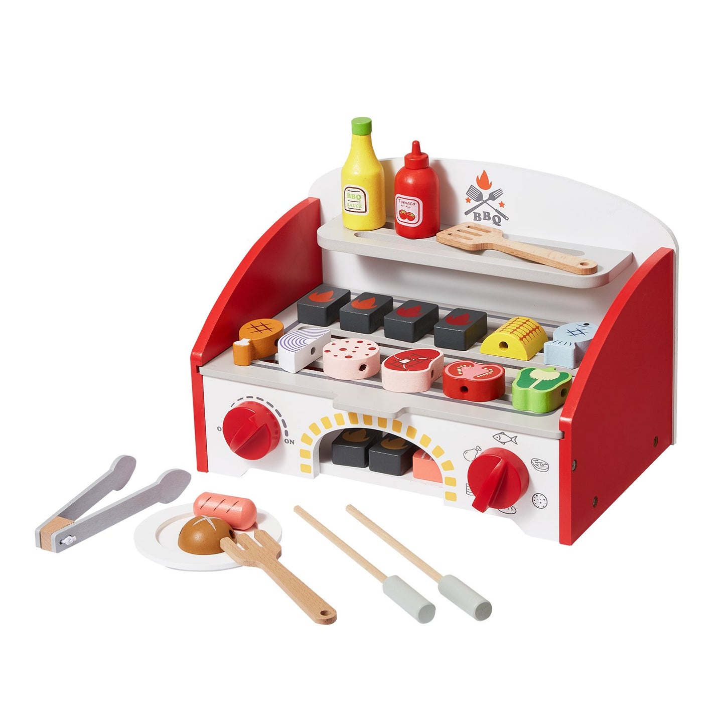 26 PCS Kinder BBQ Grill Spielset Holz Kochen Grill Spielzeug Set Pretend Sound