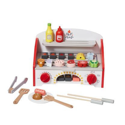26 PCS Kinder BBQ Grill Spielset Holz Kochen Grill Spielzeug Set Pretend Sound