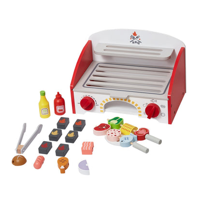 26 PCS Kinder BBQ Grill Spielset Holz Kochen Grill Spielzeug Set Pretend Sound