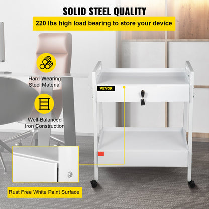 Lab Cart, 2 Tier Stainless Steel Utility Cart Medical Cart 2 Drawers Rolling Lab Cart White Color Serving Cart with 360° Wheels for Laboratory Hospital Dental Salon Beauty