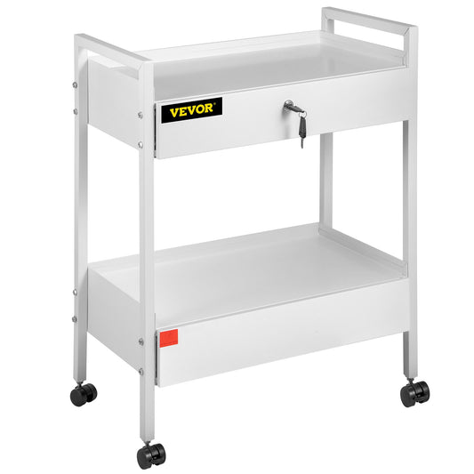 Lab Cart, 2 Tier Stainless Steel Utility Cart Medical Cart 2 Drawers Rolling Lab Cart White Color Serving Cart with 360° Wheels for Laboratory Hospital Dental Salon Beauty