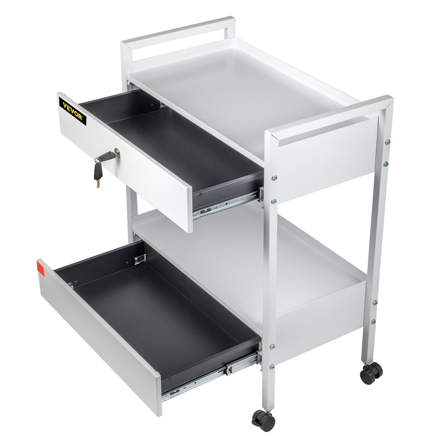 Lab Cart, 2 Tier Stainless Steel Utility Cart Medical Cart 2 Drawers Rolling Lab Cart White Color Serving Cart with 360° Wheels for Laboratory Hospital Dental Salon Beauty