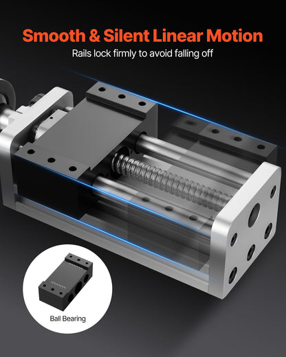 Linear Stage Actuator, 100 mm Effective Stroke, Ball Screw CNC Linear Motion Guide Rail, Double Optical Axis, C7 High-Precision, Bearing Slide Block, Manual Handwheel, for CNC Router X Y Z Axis