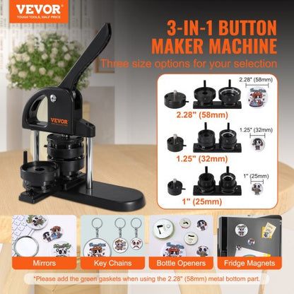 Button Maker Machine, 1/1.25/2.28 inch (25/32/58mm) 3-in-1 Pin Maker, Installation-Free Badge Punch Press Kit, Button Making Supplies with 300pcs Button Parts, Circle Cutter, Magic Book | EU