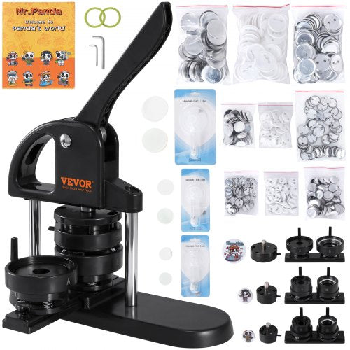 Button Maker, 1/1.25/2.28 inch(25/32/58mm) 3-IN-1 Pin Maker, with 300pcs Button Parts, Button Maker Machine with Panda Magic Book, Ergonomic Arc Handle Punch Press Kit, For Children DIY Gifts