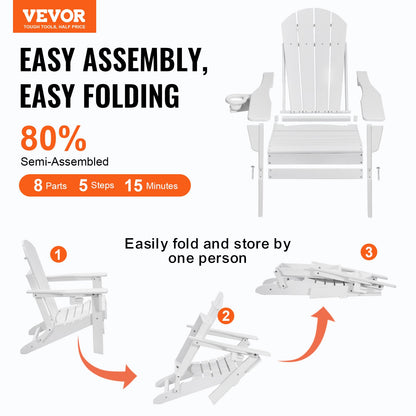 Adirondack Stol Plast Set med 2 All Weather Folding Fire Pit White