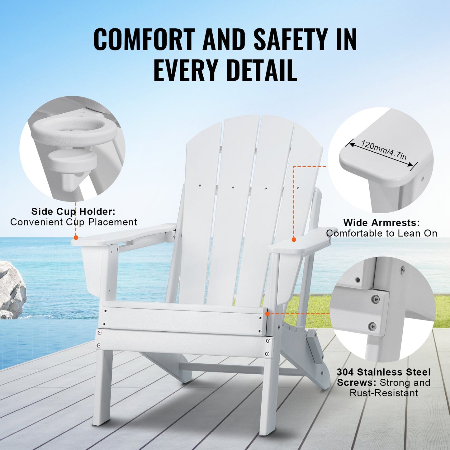 Adirondack Stol Plast Set med 2 All Weather Folding Fire Pit White