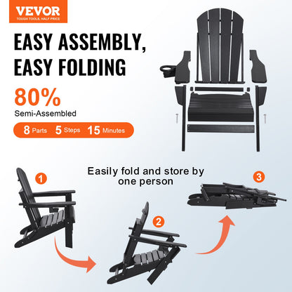 Adirondack Stuhl Kunststoff 2er Set Allwetter-Feuerstelle klappbar schwarz