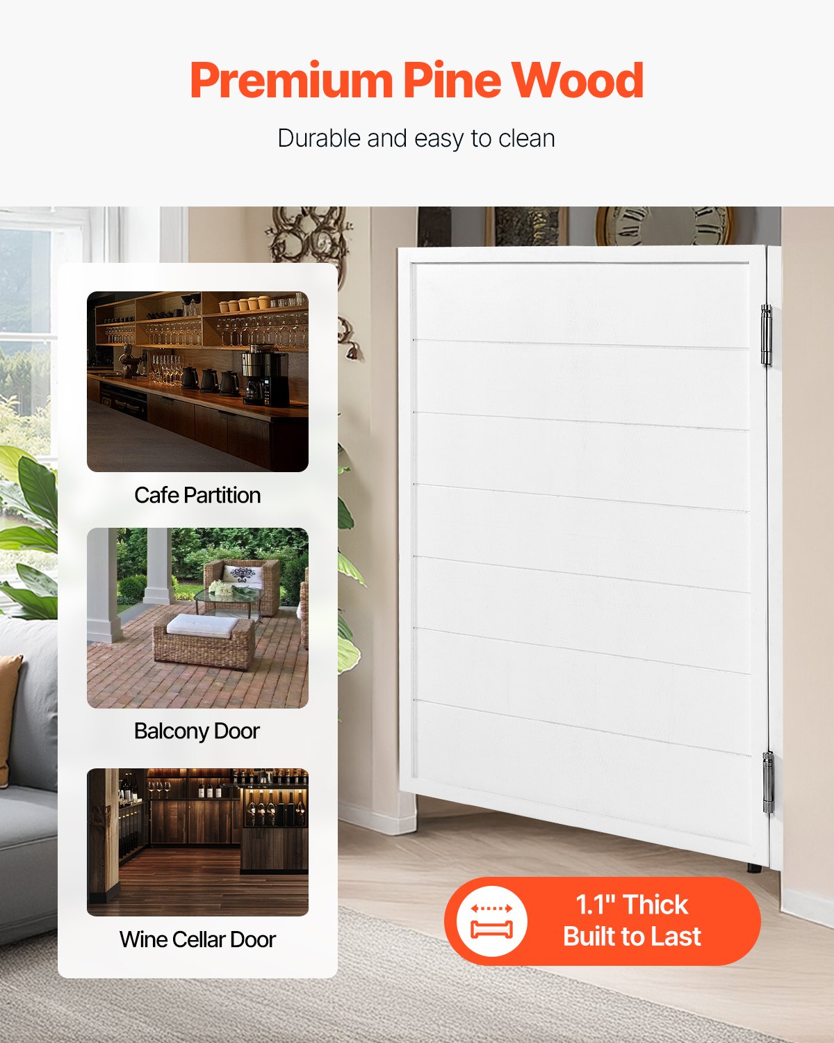 Saloon Doors, 32"W x 42" H Single Swinging Cafe Interior Doors, Square Design Premium Pine Wood, with Hinges & Hardware Kit, Easy to Install, for Hallway Kitchen Bar Pub Entrance, White