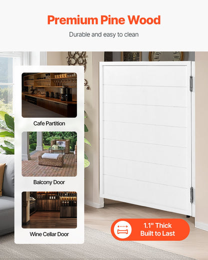 Saloon Doors, 32"W x 42" H Single Swinging Cafe Interior Doors, Square Design Premium Pine Wood, with Hinges & Hardware Kit, Easy to Install, for Hallway Kitchen Bar Pub Entrance, White