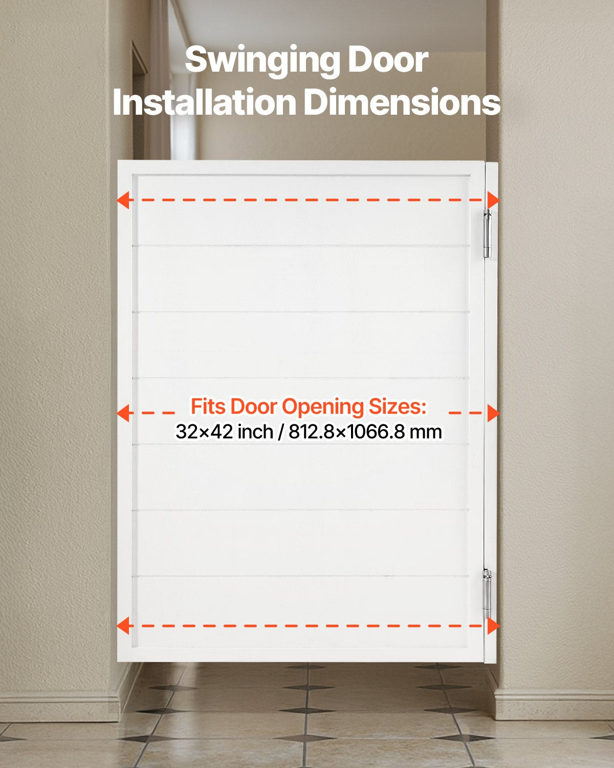 Saloon Doors, 32"W x 42" H Single Swinging Cafe Interior Doors, Square Design Premium Pine Wood, with Hinges & Hardware Kit, Easy to Install, for Hallway Kitchen Bar Pub Entrance, White
