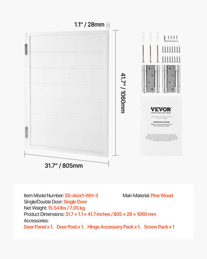 Saloon Doors, 32"W x 42" H Single Swinging Cafe Interior Doors, Square Design Premium Pine Wood, with Hinges & Hardware Kit, Easy to Install, for Hallway Kitchen Bar Pub Entrance, White