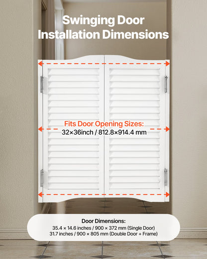 Double Saloon Doors, 32"W x 36" H Arched Top Interior Swinging Cafe Doors, Premium Pine Wood, with Hinges & Hardware Kit, Easy to Install, for Hallway Kitchen Bar Pub Entrance, White