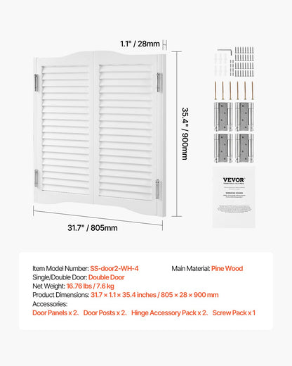 Double Saloon Doors, 32"W x 36" H Arched Top Interior Swinging Cafe Doors, Premium Pine Wood, with Hinges & Hardware Kit, Easy to Install, for Hallway Kitchen Bar Pub Entrance, White