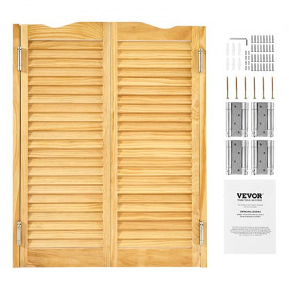 Double Saloon Doors, 32"W x 42" H Arched Top Interior Swinging Cafe Doors, Premium Pine Wood, with Hinges & Hardware Kit, Easy to Install, for Hallway Kitchen Bar Pub Entrance, Log Color