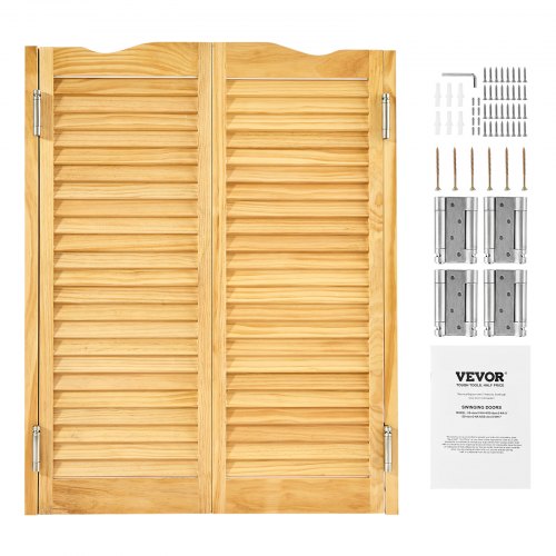 Double Saloon Doors, 32"W x 42" H Arched Top Interior Swinging Cafe Doors, Premium Pine Wood, with Hinges & Hardware Kit, Easy to Install, for Hallway Kitchen Bar Pub Entrance, Log Color